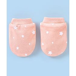 Babyhug 100% Cotton Cap Mittens And Booties Star Print - Peach