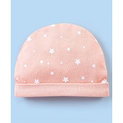 Babyhug 100% Cotton Cap Mittens And Booties Star Print - Peach