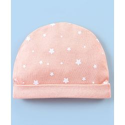 Babyhug 100% Cotton Cap Mittens And Booties Star Print - Peach