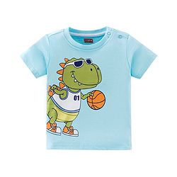 Babyhug Cotton Knit Half Sleeves T-Shirts with Dino Print Pack of 3 - White Blue & Green