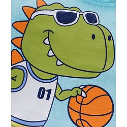 Babyhug Cotton Knit Half Sleeves T-Shirts with Dino Print Pack of 3 - White Blue & Green