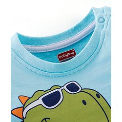 Babyhug Cotton Knit Half Sleeves T-Shirts with Dino Print Pack of 3 - White Blue & Green