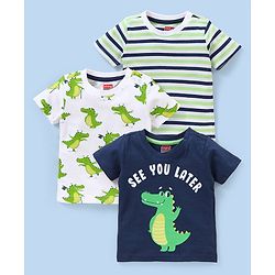 Babyhug Cotton Jersey Half Sleeves T-Shirt Crock Print Pack Of 3 - Green & White