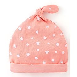 Babyhug 100% Cotton Cap Star Print  Peach - Diameter 11.5 cm