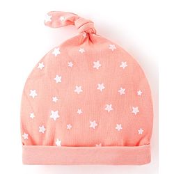 Babyhug 100% Cotton Cap Star Print  Peach - Diameter 11.5 cm