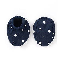 Babyhug 100% Cotton Star Printed Mittens & Booties - Navy Blue