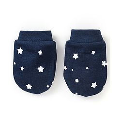 Babyhug 100% Cotton Star Printed Mittens & Booties - Navy Blue