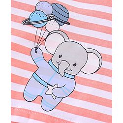 Babyhug 100% Cotton Knit Half Sleeves Striped Romper with Elephant Print - Peach