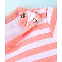 Babyhug 100% Cotton Knit Half Sleeves Striped Romper with Elephant Print - Peach