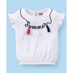 Babyhug 100% Cotton Half Sleeves Top & Skirt Set With Embroidery & Tassel Detailing- White Navy & Red