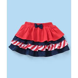 Babyhug 100% Cotton Half Sleeves Top & Skirt Set With Embroidery & Tassel Detailing- White Navy & Red
