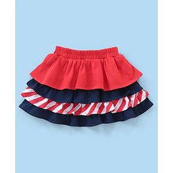 Babyhug 100% Cotton Half Sleeves Top & Skirt Set With Embroidery & Tassel Detailing- White Navy & Red