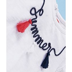 Babyhug 100% Cotton Half Sleeves Top & Skirt Set With Embroidery & Tassel Detailing- White Navy & Red