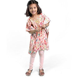 Babyhug Half Sleeves Kaftan Top With Leggings Floral Print- Peach