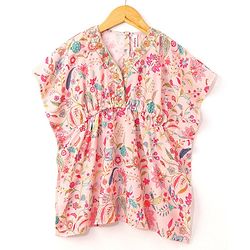 Babyhug Half Sleeves Kaftan Top With Leggings Floral Print- Peach