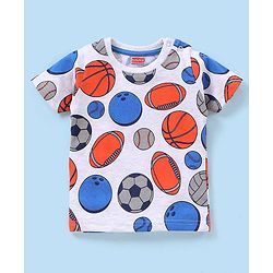 Babyhug Cotton Knit Half Sleeves Text & Balls Printed T-Shirts Pack of 3 - Red & Navy Blue