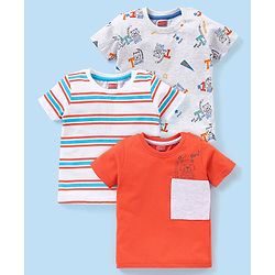 Babyhug Cotton Half Sleeves T-Shirts Tiger Print Pack Of 3 - Grey & Orange