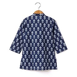 Babyhug 100% Cotton Full Sleeves Floral Printed Kurta & Dhoti Set- Indigo