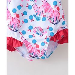 Babyhug Sleeveless V Cut Swimsuit Zebra Print & Bow Applique - Red White & Blue