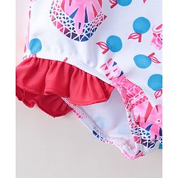 Babyhug Sleeveless V Cut Swimsuit Zebra Print & Bow Applique - Red White & Blue