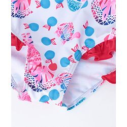 Babyhug Sleeveless V Cut Swimsuit Zebra Print & Bow Applique - Red White & Blue