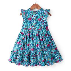 Babyhug 100% Cotton Woven Cap Sleeves Ethnic Dress with Floral Print - Blue