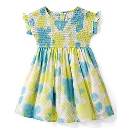 Babyhug Cotton Sleeveless Ethnic Dress With Tie & Dye Print - Green Blue & White