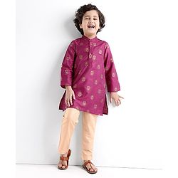 Babyhug Woven Full Sleeves Foil Printed Kurta & Pajama Set - Magenta