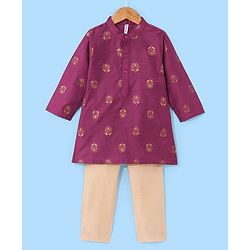 Babyhug Woven Full Sleeves Foil Printed Kurta & Pajama Set - Magenta