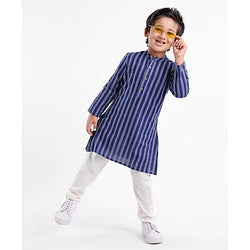 Babyhug Full Sleeves 100% Cotton Spiral Printed Kurta Pyjama Set - Indigo