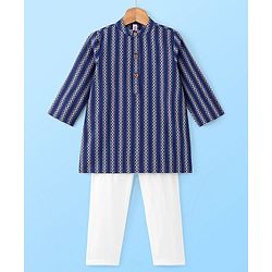 Babyhug Full Sleeves 100% Cotton Spiral Printed Kurta Pyjama Set - Indigo