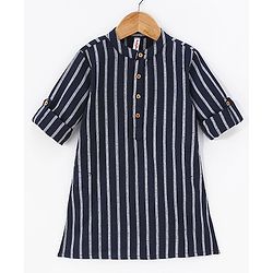 Babyhug 100% Cotton Kurta With Striped Embroidery Detailing - Indigo