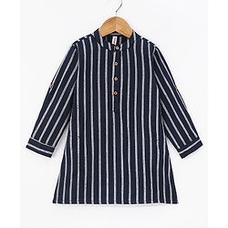 Babyhug 100% Cotton Kurta With Striped Embroidery Detailing - Indigo
