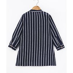 Babyhug 100% Cotton Kurta With Striped Embroidery Detailing - Indigo
