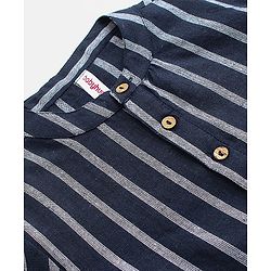 Babyhug 100% Cotton Kurta With Striped Embroidery Detailing - Indigo