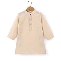 Babyhug Full Sleeves Solid Kurta & Pyjama Set With Printed Jacket- Cream