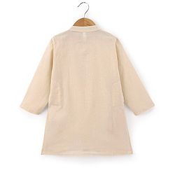 Babyhug Full Sleeves Solid Kurta & Pyjama Set With Printed Jacket- Cream