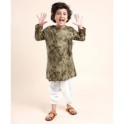 Babyhug Rayon Full Sleeves Kurta With Dhoti Rayon Slub Bandhani Print - Green