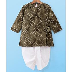 Babyhug Rayon Full Sleeves Kurta With Dhoti Rayon Slub Bandhani Print - Green