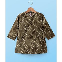 Babyhug Rayon Full Sleeves Kurta With Dhoti Rayon Slub Bandhani Print - Green