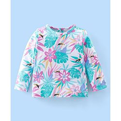 Babyhug Cotton Knit Full Sleeves Night Suit Tropical Print - Pink & White