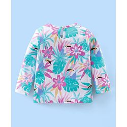Babyhug Cotton Knit Full Sleeves Night Suit Tropical Print - Pink & White