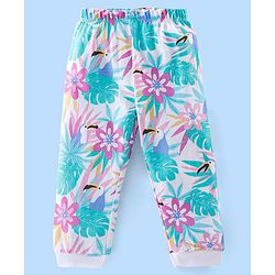 Babyhug Cotton Knit Full Sleeves Night Suit Tropical Print - Pink & White