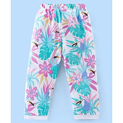 Babyhug Cotton Knit Full Sleeves Night Suit Tropical Print - Pink & White