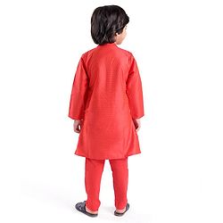 Babyhug Full Sleeve Dobby Kurta With Pyjama Set-Red