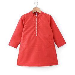 Babyhug Full Sleeve Dobby Kurta With Pyjama Set-Red