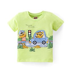 Babyhug Half Sleeves Nightwear Pajama Set Tiger and Car Print - Green
