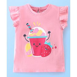 Babyhug Cotton Frill Sleeves Capri Night Suit Dot & Shake Print- Pink