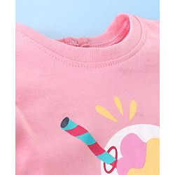 Babyhug Cotton Frill Sleeves Capri Night Suit Dot & Shake Print- Pink