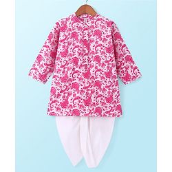 Babyhug 100% Cotton Woven Full Sleeves Kurta & Dhoti Set Paisley Pattern Print - Pink